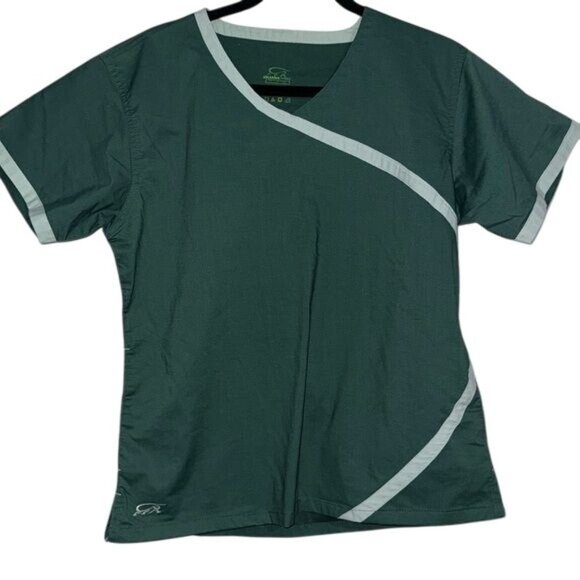 Iguana Med Womens V-Neck Scrub Top Size L Green & White Polyester - Picture 1 of 8